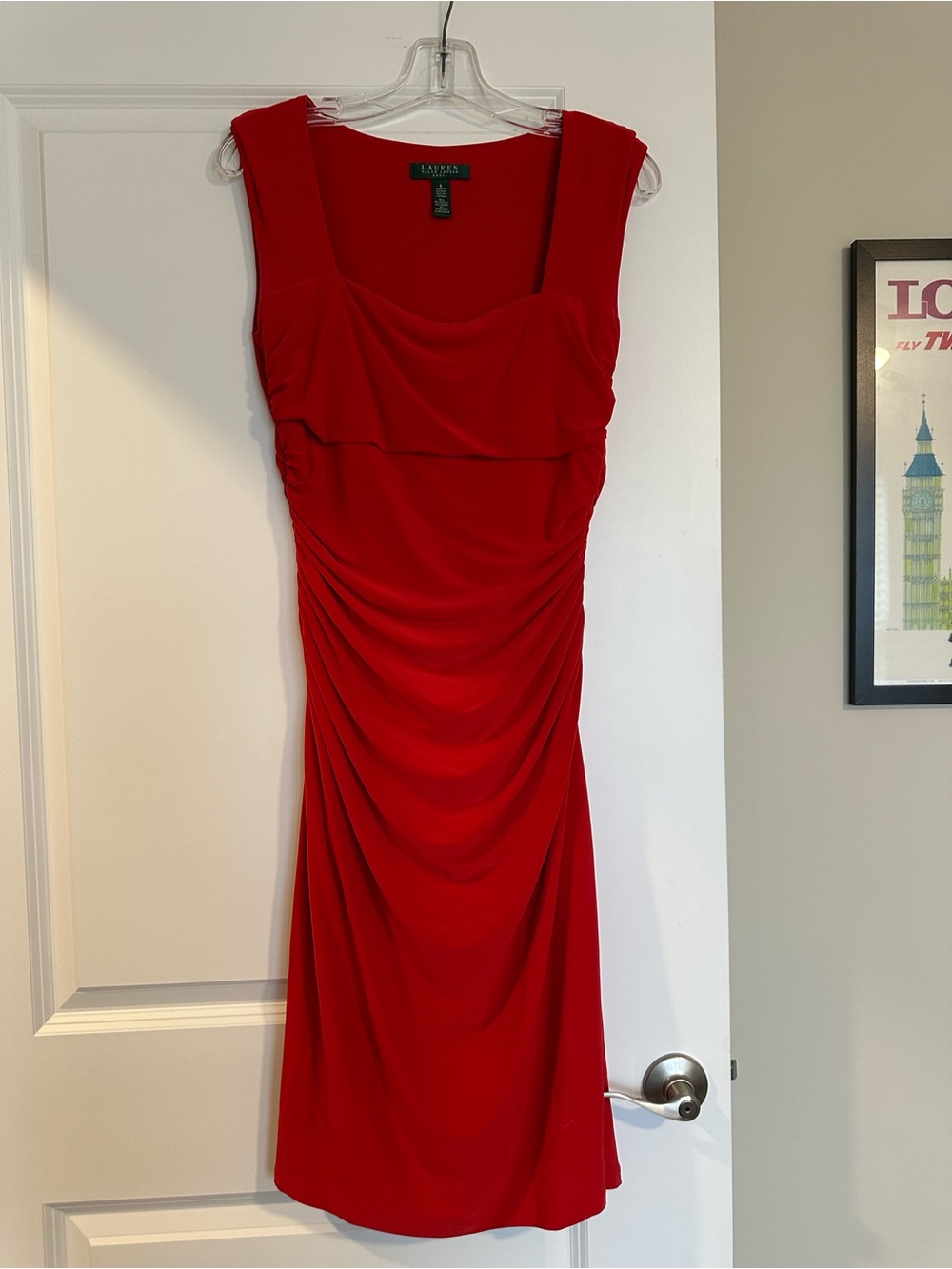 Ralph Lauren Red Ruched Midi Dress
